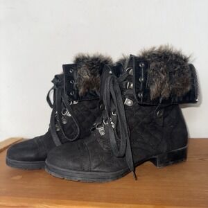 Faux Fur Quilted Boot Size 7.5 Boot Black Adjustable Winter Whimsigoth Peasant